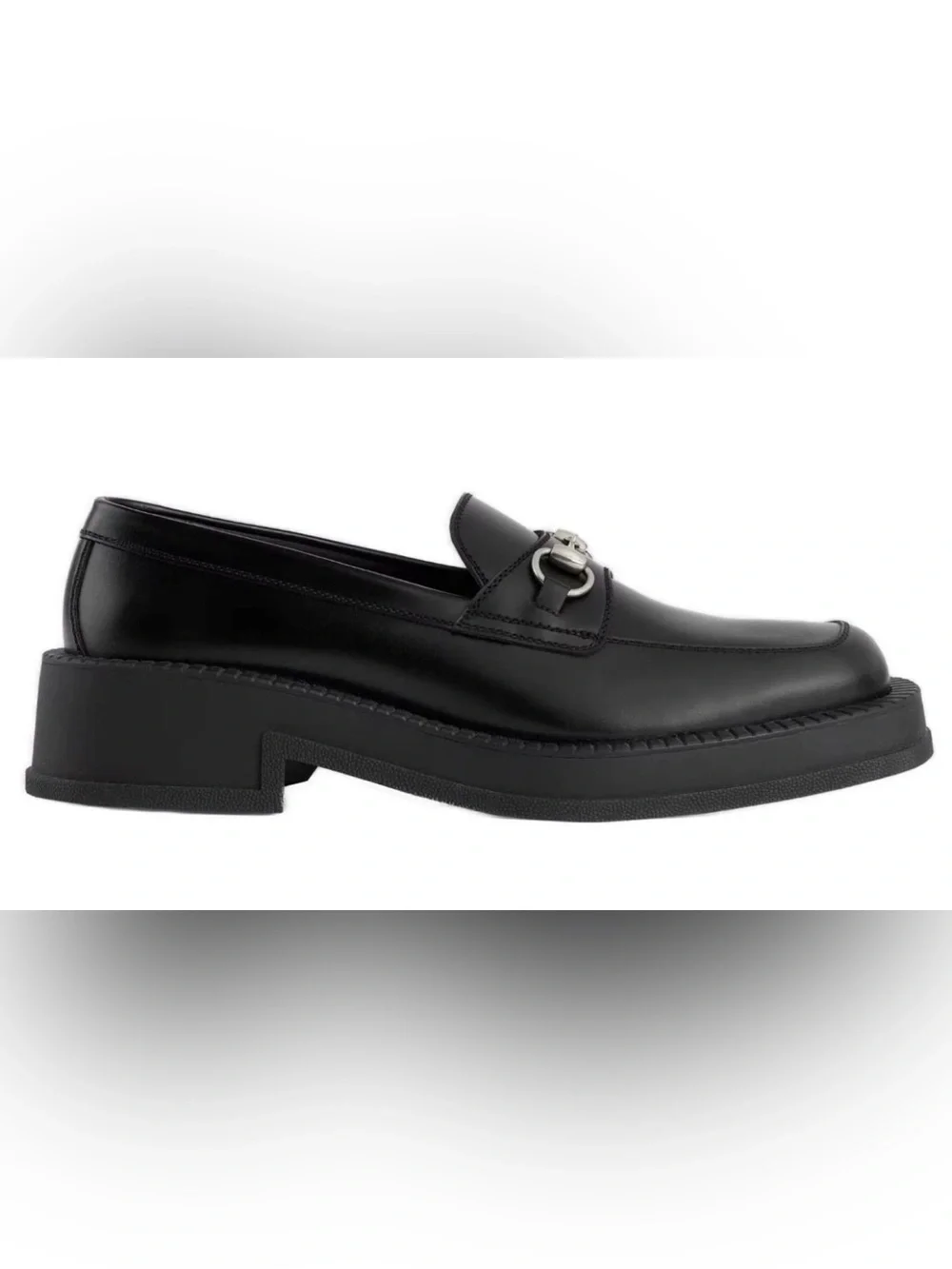 Gucci Black Leather Horsebit Lug Sole Loafers